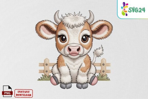 Cute Baby Cow Farm Embroidery Art PNG Review