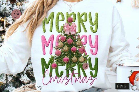 Faux Embroidery Preppy Merry Christmas Review