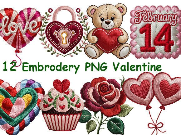 Valentineβs Day Embroidery PNGs Clipart Review